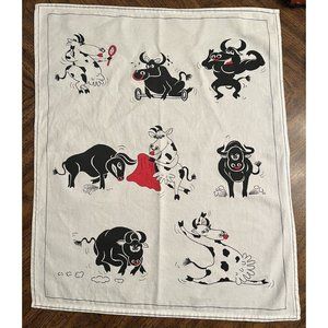 Kitchen Towel Naughty Cow Bull Flirty Made In EU 24x20” CLEAN Black Red Print